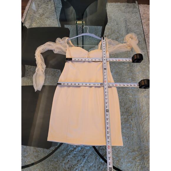 Womens Cocktail Dress Medium Pink Sheer Long Sleeve Mesh Bustier Bodycon Party - Picture 11 of 11